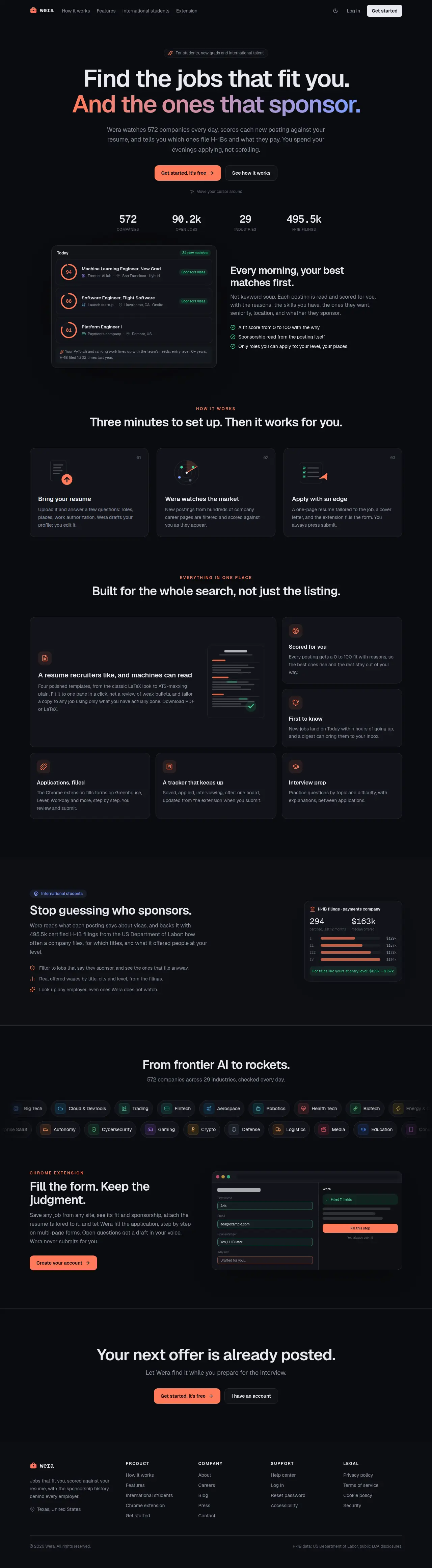 The Wera landing page